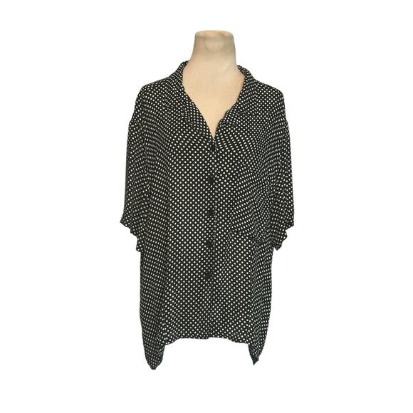 Jones New York black cream polka dots short sleeves shirt size 20W - Picture 1 of 7
